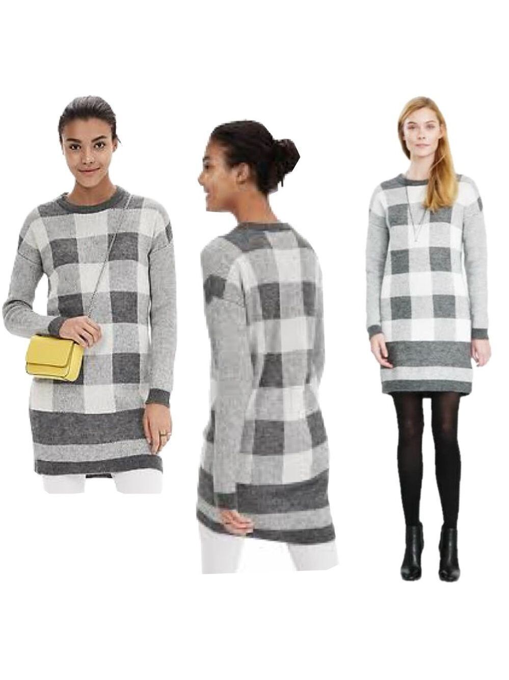 Banana republic Gray BUFFALO CHECK SWEATER DRESS Sz M long sleeve